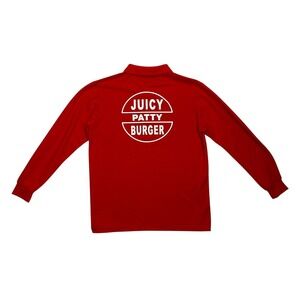 Uni Rex Sz L Juicy Patty Burger Polo Shirt Red Collared Grill Fun Unique Rare‎